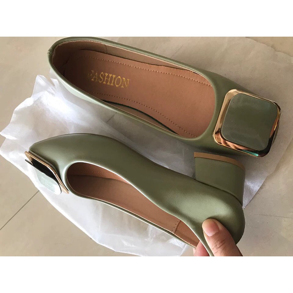 HÀNG CÓ SẴN - Giày búp bê khoá vuông gót vuông 3cm 3 màu công sở da mềm cực êm | BigBuy360 - bigbuy360.vn