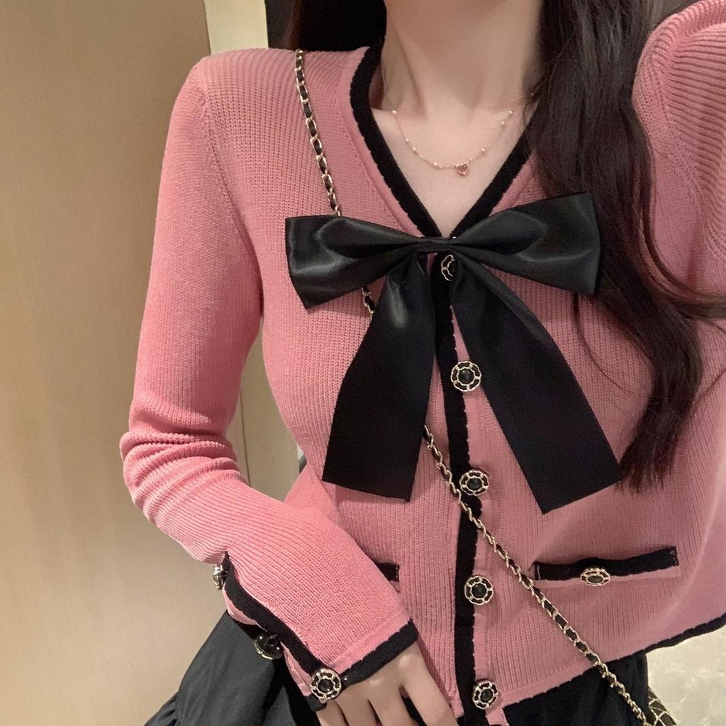 Áo Dệt Kim Dáng Ngắn Phối Nơ Xinh Xắn Dành Cho Nữ  tao bao