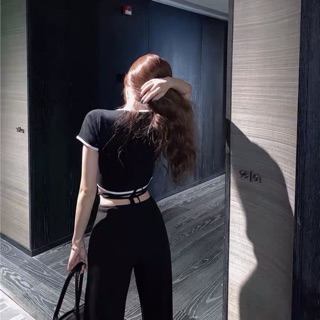 [clip thật] Quần ống rộng có dây cột eo sexy