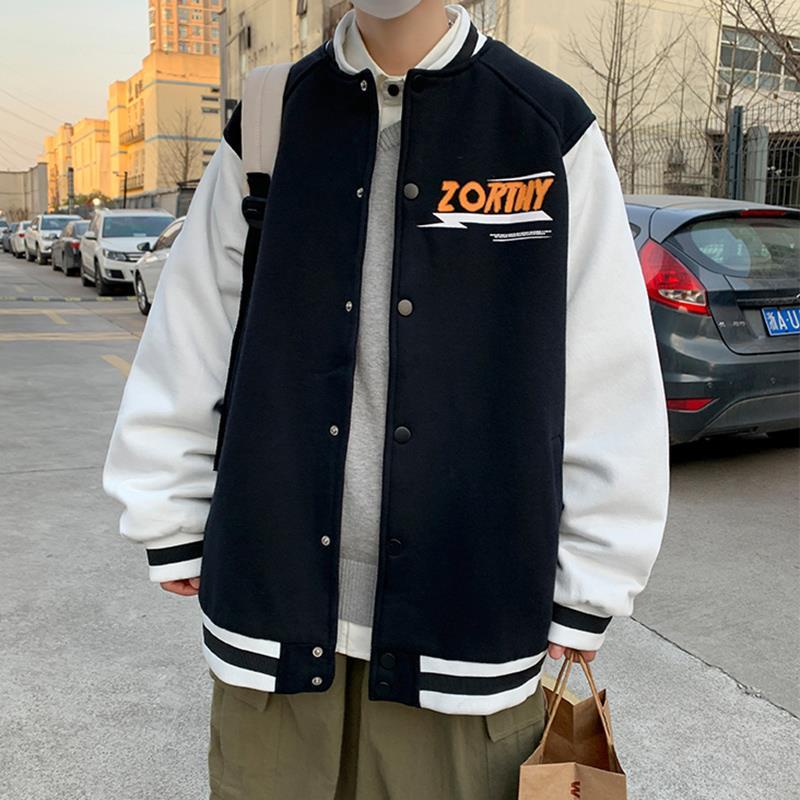 Baseball uniform jacket men's fashion brand loose ins stitching contrast color couple's tops large size handsome men spr