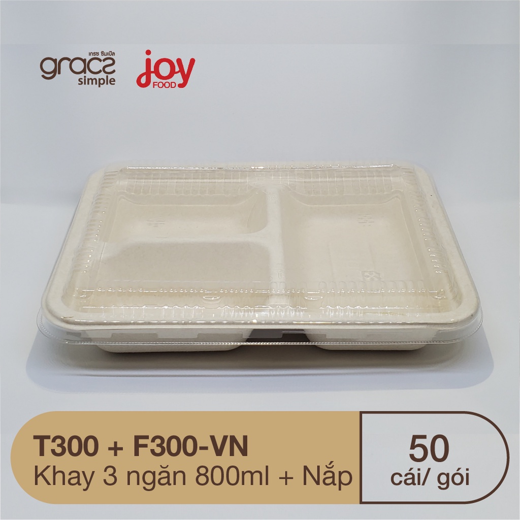 50 khay cơm dùng 1 lần làm từ bã mía, 3 ngăn 800ml/ Kèm Nắp Nhựa