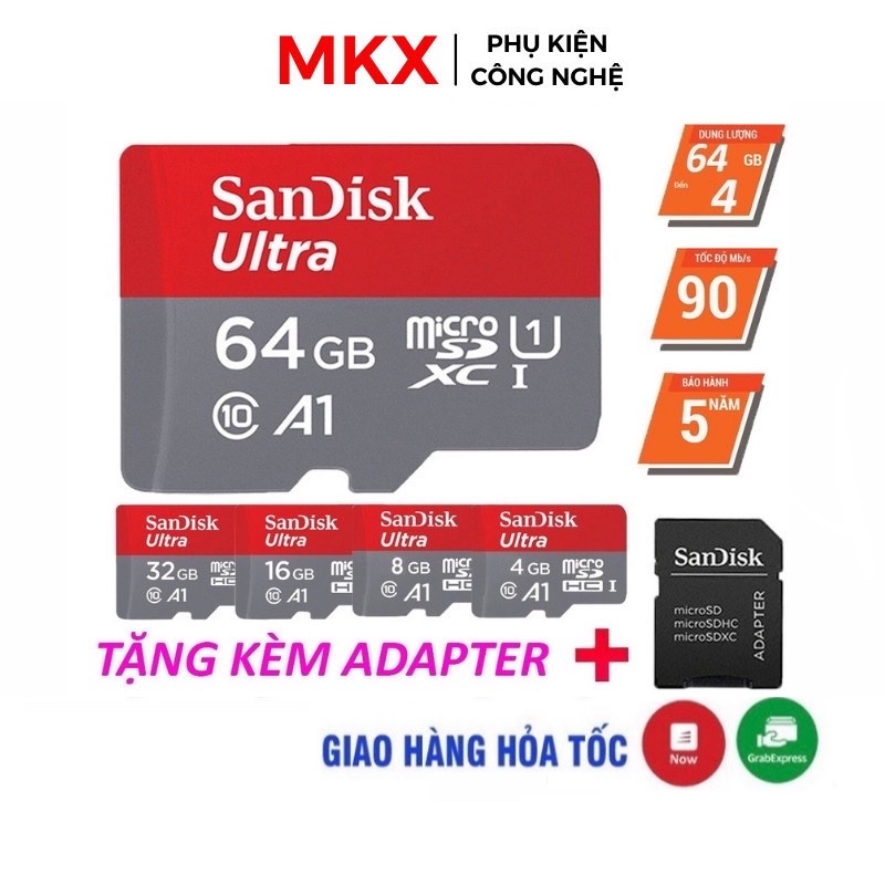 Thẻ nhớ SD Sandisk 32G 64G Ultra Class 10 và Extreme Pro tốc độ cao 4K cho máy ảnh máy quay mekaxo