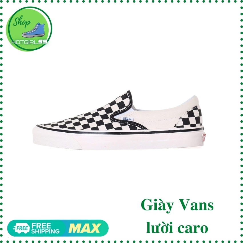 Giày vans lười caro đen trắng nam nữ tăng hộp siêu đẹp và chât nượng