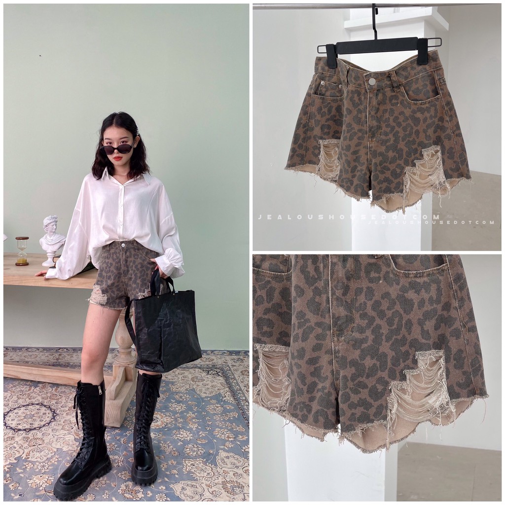 Quần short nữ, quần short da báo rách 5776