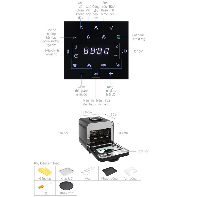 Nồi chiên hơi nước Kalite Steam Star, dung tích 15L, hấp chiên 2in1, điều khiển điện tử đa năng