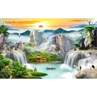 Tranh lụa 3D Hàn Quốc cảnh thác nước KT ngang 1.25m*0.8m
