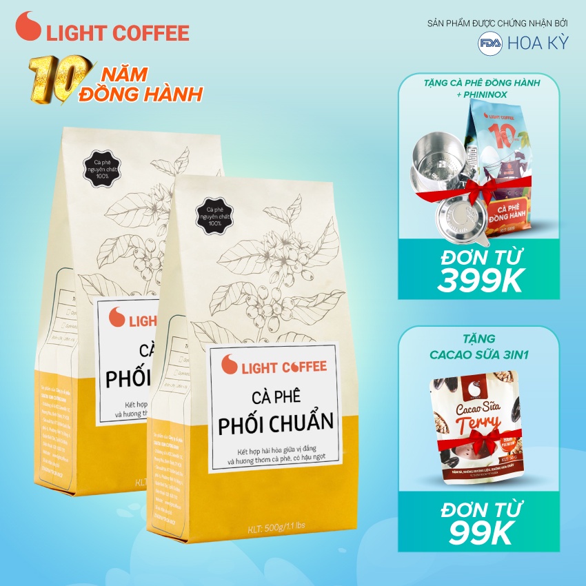 Cà phê nguyên chất 100% dạng hạt Phối chuẩn - Light Coffee 2 gói (1kg), 500gr/gói