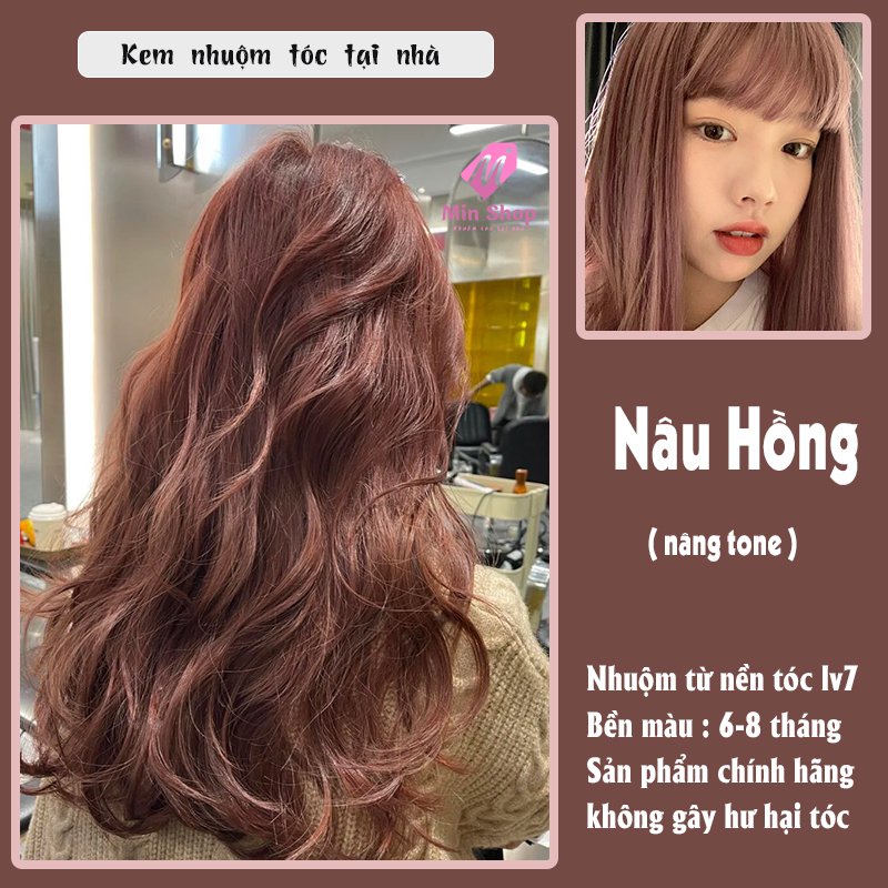 thuốc nhuộm tóc màu nâu hồng . tặng kèm oxi trợ dưỡng và bao tay