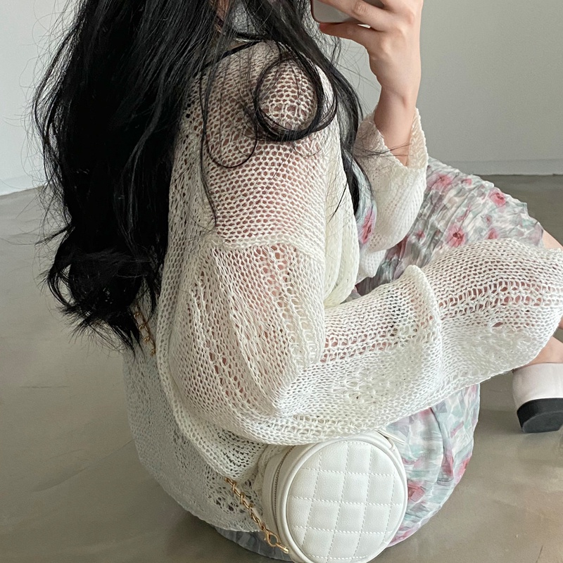 Áo khoác cardigan dệt kim SUXI tay dài dáng rộng màu sắc trơn phong cách hàn quốc thời trang mùa hè dành cho nữ