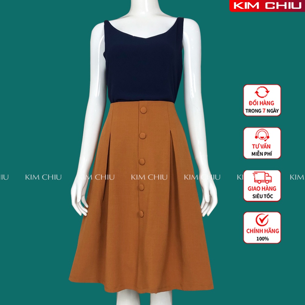 Chân Váy Xòe Xếp Ly Công Sở KIM CHIU Phối 5 Nút, Hàng Thiết Kế Vải Tuypsi Cao Cấp Không Xù Lông Dài 62cm. CV-10