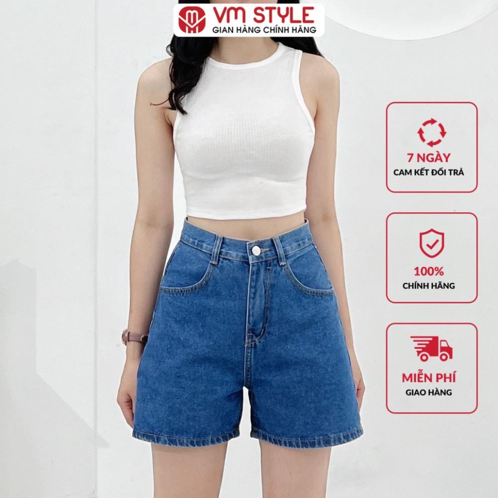 Quần jean ngố nữ 681 VMSTYLE ống rộng trơ cạp cao lai thường - LJU00003 !