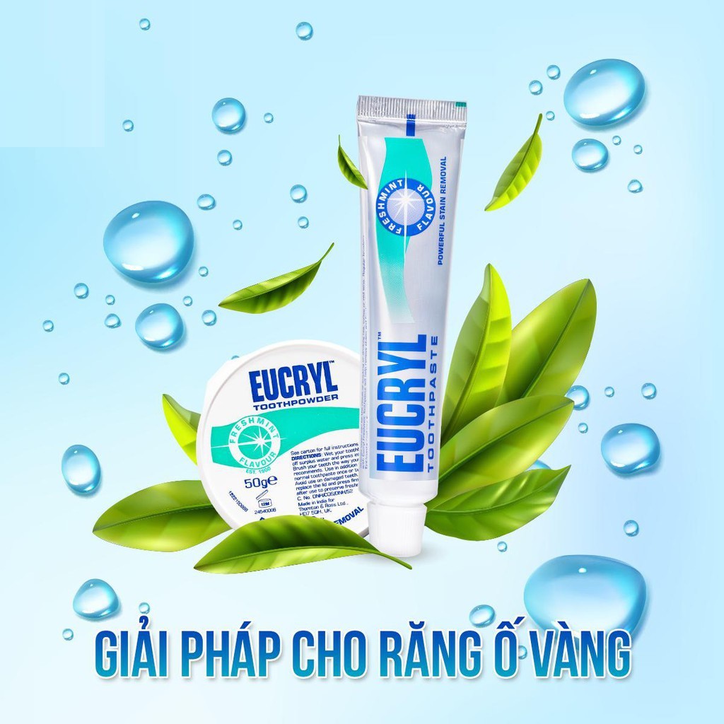 Bột tẩy trắng răng cấp tốc từ EUCRYL hộp 50g - Anh Quốc