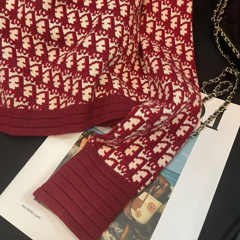 Áo Cardigan Dệt Kim Màu Đỏ Phong Cách Retro Pháp Độc Đáo Mới