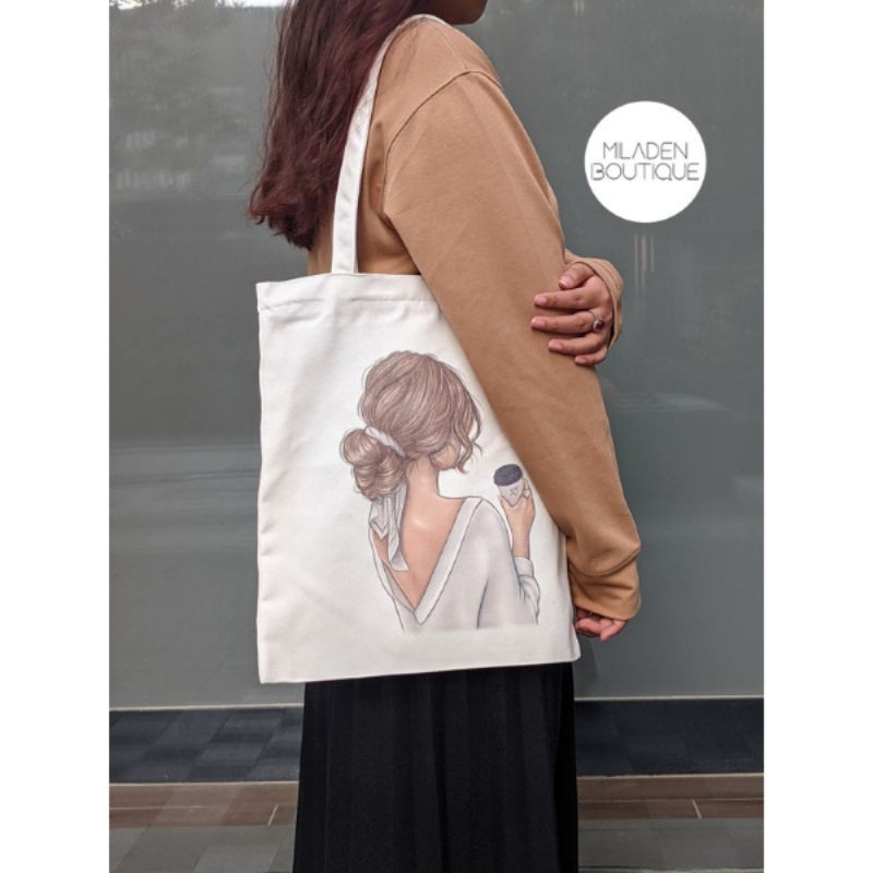 Túi Tote Vải Canvas Thiết Kế Girl Coffee, Fullbox, Sang Trọng, Vải Dày, Có Khóa kéo  Miladen Boutique.