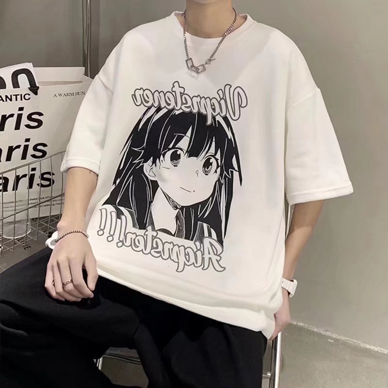 Áo Thun Mùa Hè Dáng Suông Tay Cộc In Họa Tiết Hoạt Hình Thời Trang Có size Lớn M-8XL Cho Nam