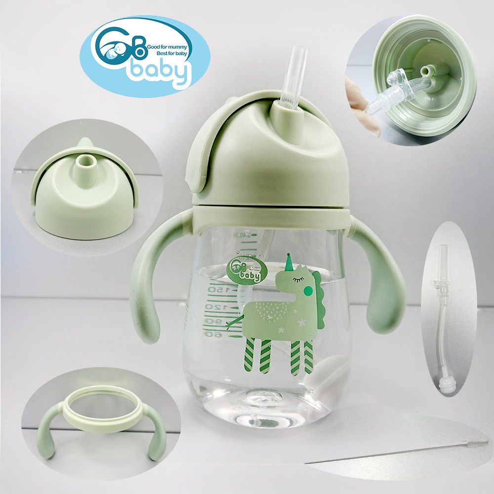 Bình tập uống nước cho bé có ống hút chống sặc Tritan cao cấp GB-Baby 240 ml Gbbaby (hình kì lân)