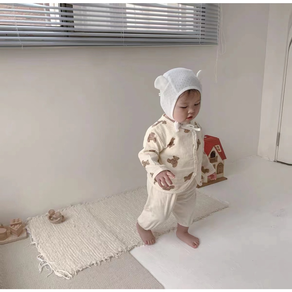 Áo Khoác Tay Dài Chống Nắng Tia UV In Hình Gấu Cho Bé Sơ Sinh