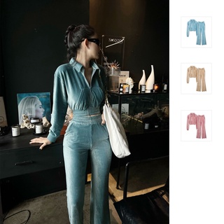 Set nữ tracksuit velvet borip, chất vải nhung gân thoải mái, wsd000298, somehow