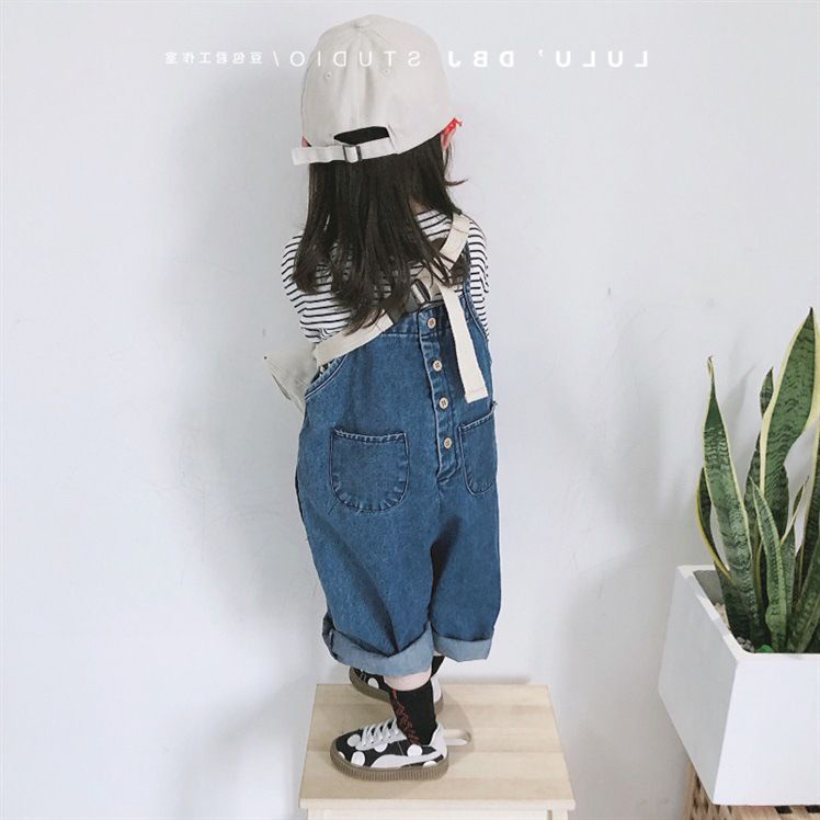 Quần Yếm Denim Dáng Rộng Phong Cách Hàn Quốc Nhật Bản Thời Trang Xuân Thu Mới 2022 Cho Bé Gái