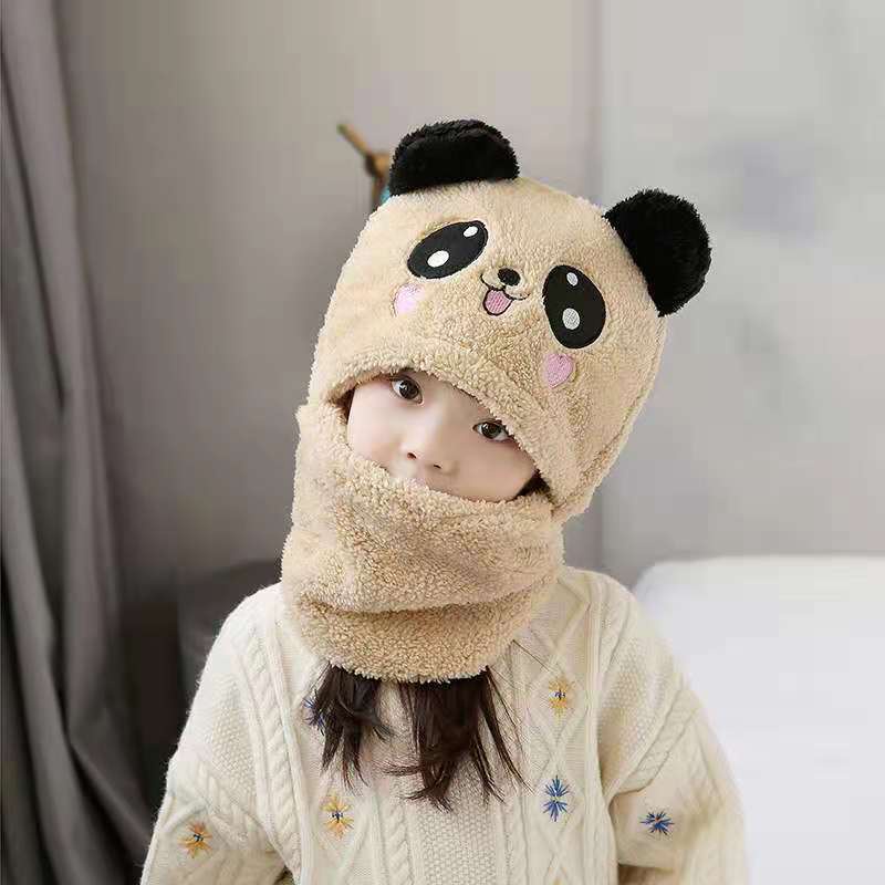 Mũ lông tai gấu kèm khăn quàng cổ 2 trong 1 ấm áp phong cách hoạt hình gấu Panda cute cho bé