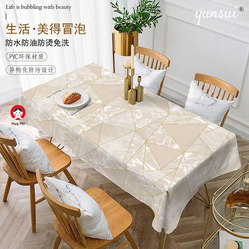 Khăn Trải Bàn Bằng Da Dày Dặn Chống Nước Chống Dầu Họa Tiết Vân Đá Hình Chữ Nhật