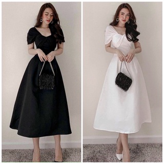 Đầm dự tiệc,váy midi xoắn ngực tay xoè 2 màu