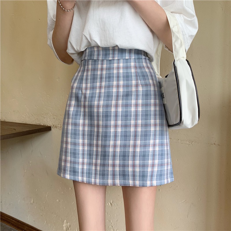 Chân Váy Chữ A Xiaozhainv Lưng Cao Họa Tiết Sọc Caro Phong Cách Cổ Điển | BigBuy360 - bigbuy360.vn
