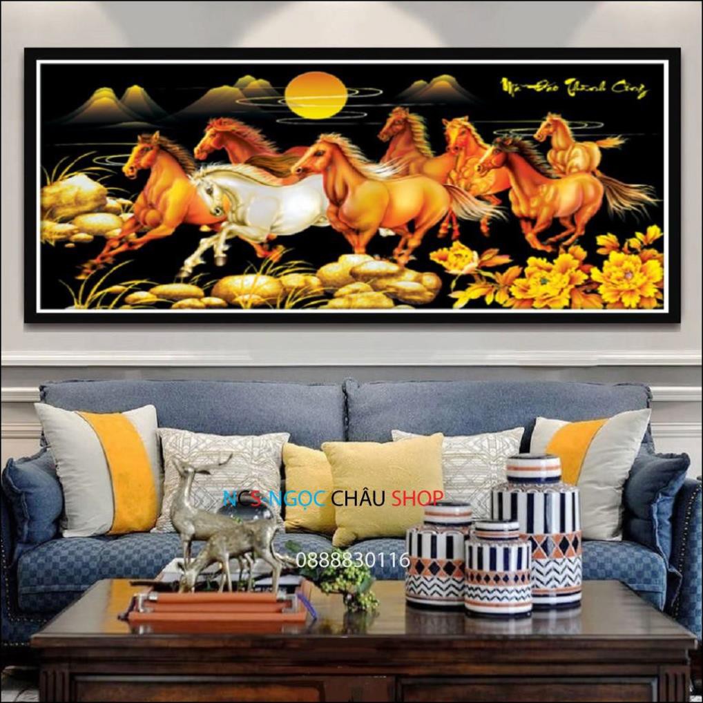 Tranh chấm đá (đính đá} MÃ ĐÁO THÀNH CÔNG KHỔ LỚN 180x85Cm NCS-NGỌC CHÂU SHOP