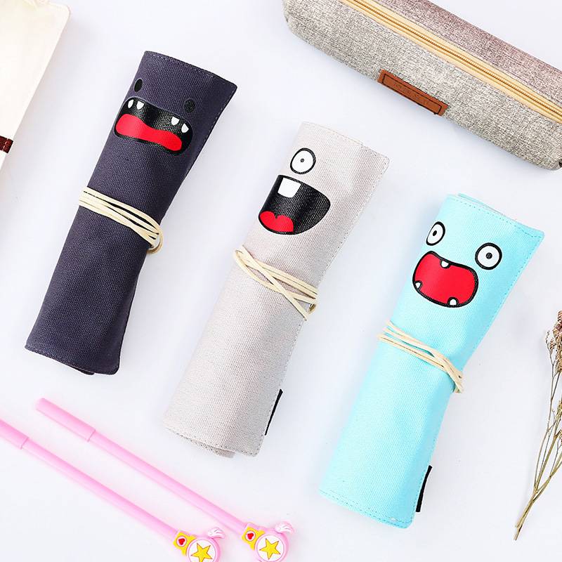 Hộp Bút Vải Đẹp Đa Năng Dạng Cuộn Hình SMILE Hàn Quốc - Túi Vải Canvas Đựng Mỹ Phẩm, Bóp Viết QUTI HBV37