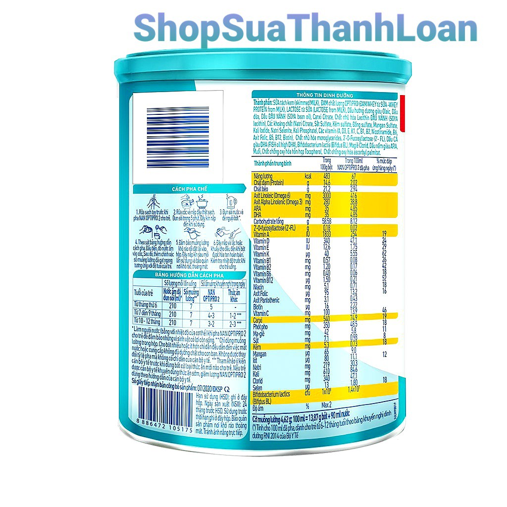 [HSD T12-2022] Sữa Bột Nestle NAN OPTIPRO 2 HMO – Hộp 400gr