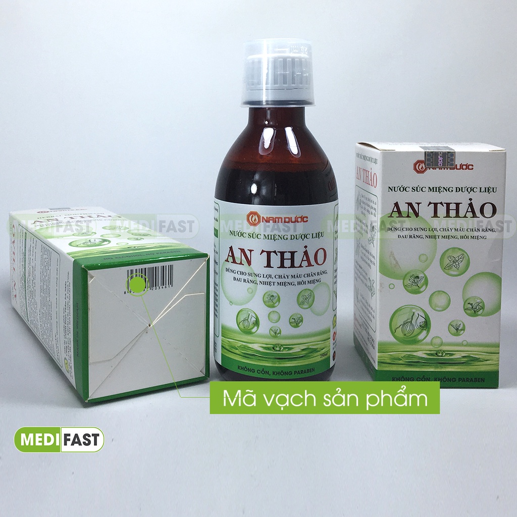 Nước súc miệng An Thảo từ thảo dược phòng các bệnh răng miệng từ vỏ cau, tinh dầu bạc hà, đinh hương