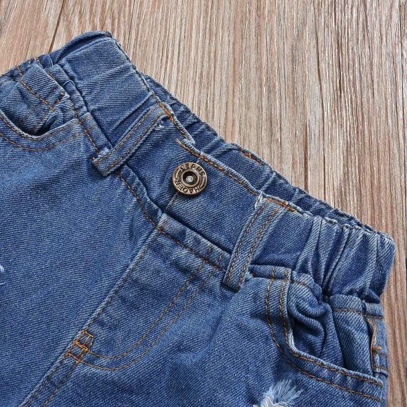 Bộ Áo Cotton Tay Ngắn In Họa Tiết Da Báo Hoạt Hình + Quần Denim Dành Cho Bé Gái 0-4 Tuổi