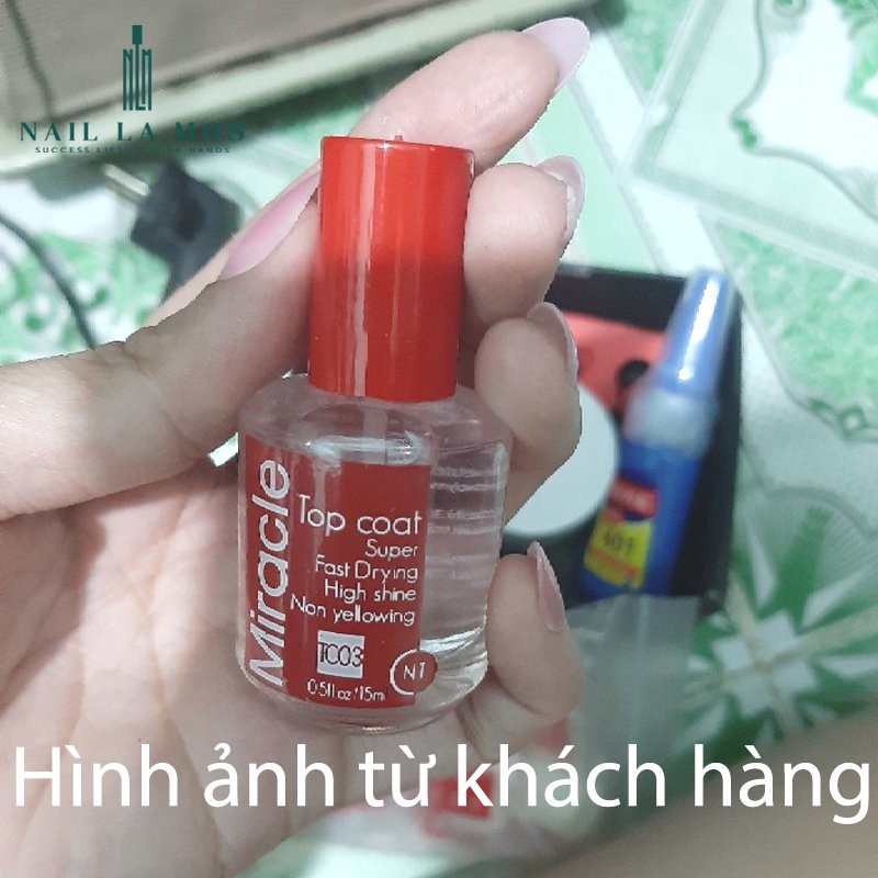 Sơn bóng Miracle nhập khẩu USA chính hãng - Top coat nắp đỏ dành cho sơn thường, khô nhanh không vàng móng