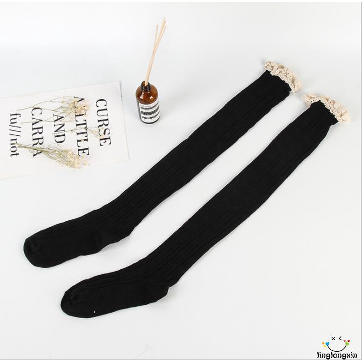 Vớ cotton dài phối ren ấm áp cho nữ