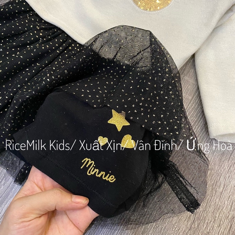 Váy nỉ da cá tutu màu kem mickey xuất dư xịn