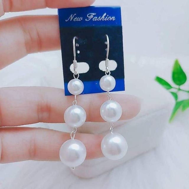Bông tai bạc Bông tua treo hạt ngọc trai nhân tạo bạc ta