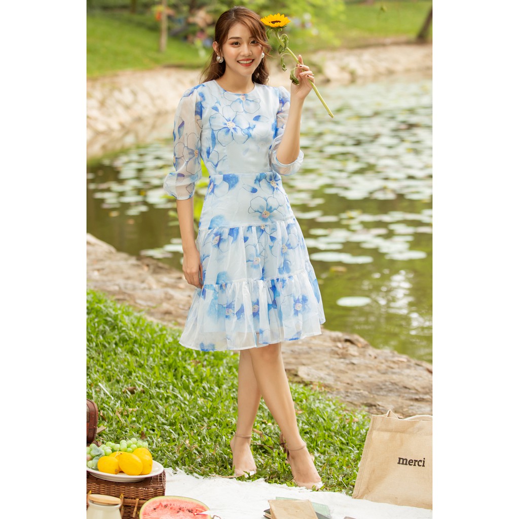 Jenny Le - Đầm tơ hoa tay lở Lily Dress JL178