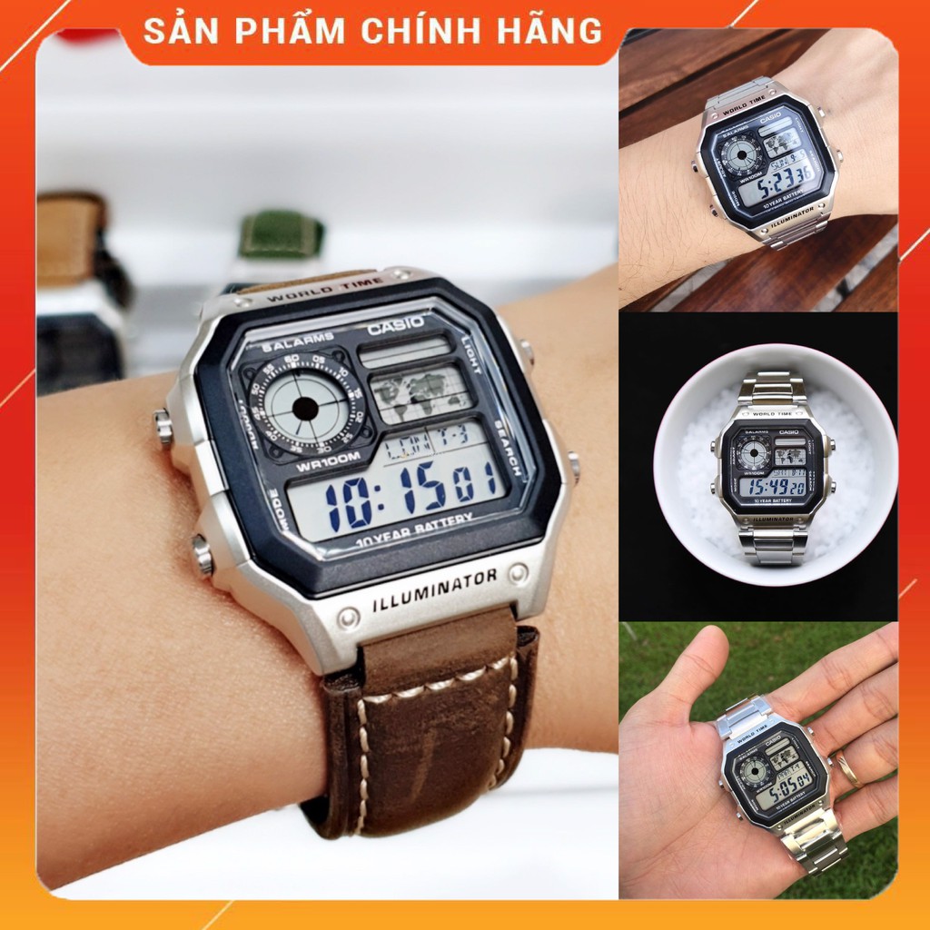 Đồng Hồ Điện Tử Nam AE-1200 💖𝑭𝑹𝑬𝑬𝑺𝑯𝑰𝑷💖 Đồng hồ Casio Kiểu Dáng Classic Chống Nước, Dây Thép Không Gỉ