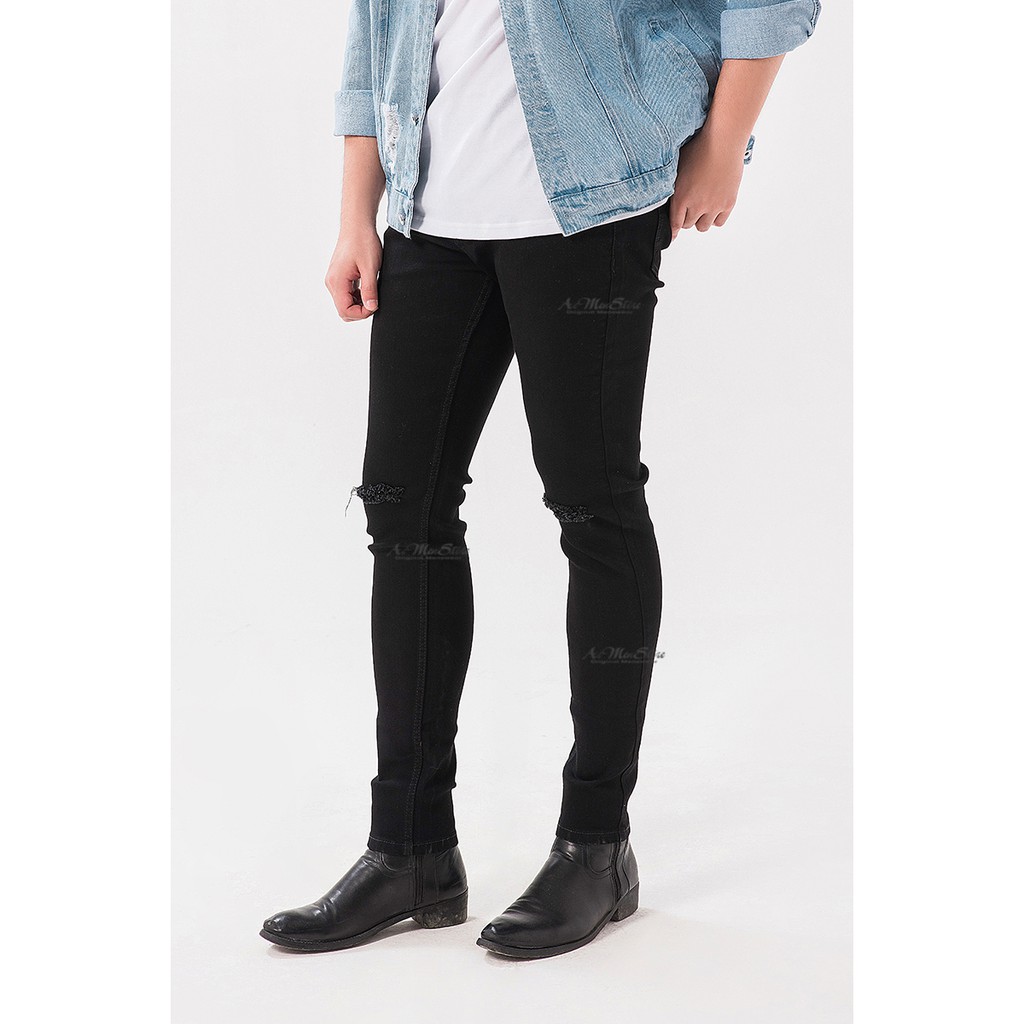 Quần jean nam đen rách gối mẫu jean Skinny thun co giãn thời trang nam Musland