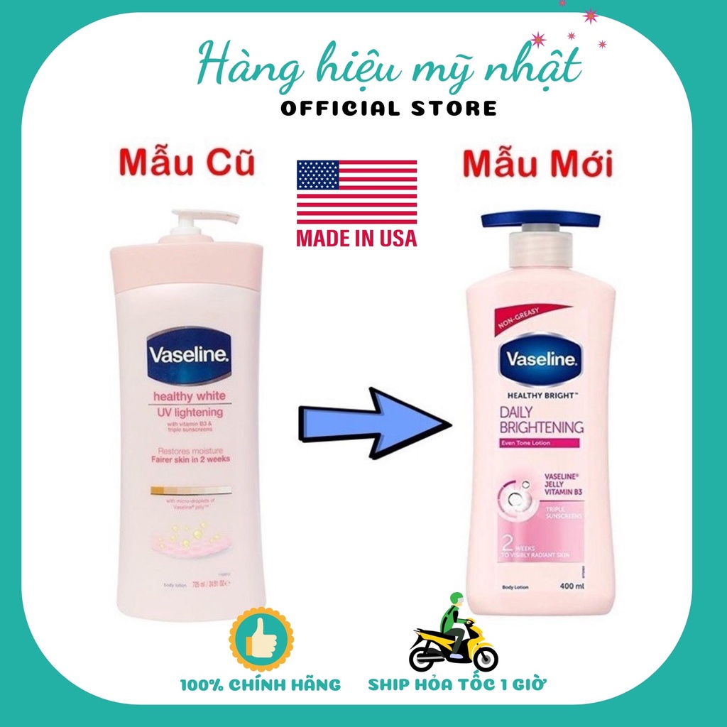 Sữa dưỡng thể sáng da Vaseline 725ml từ Mỹ dưỡng ẩm, phù hợp mọi loại da
