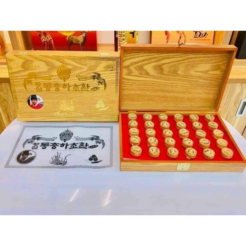 Viên Đông Trùng Hạ Thảo Hoàng Gia Kanghwa Hàn Quốc, Hộp Gỗ Vàng 30 Viên * 3.75g, Bổ Phổi, Bổ Thận