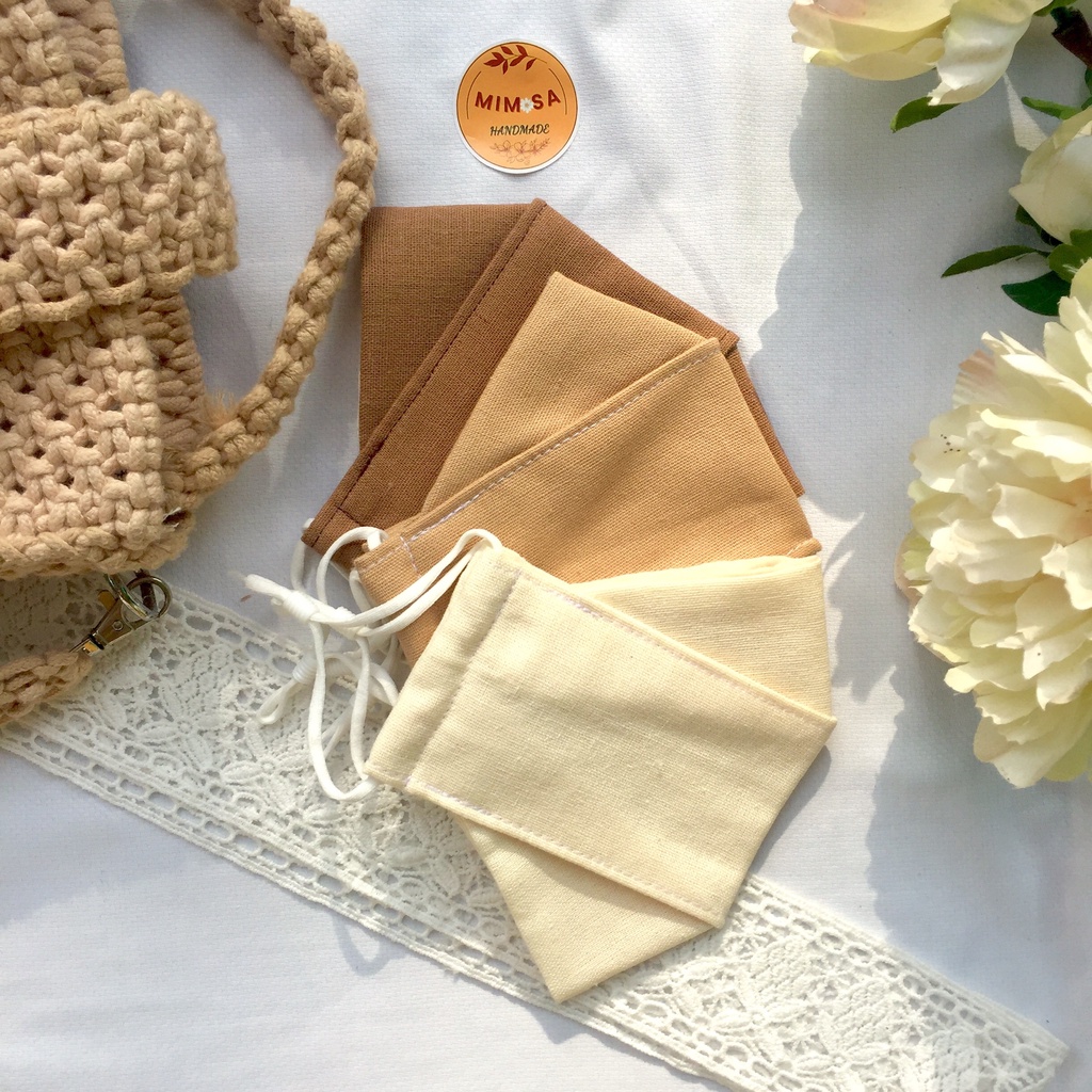 Set 3 khẩu trang vải Linen 3D  chống nắng chống bụi tone nâu
