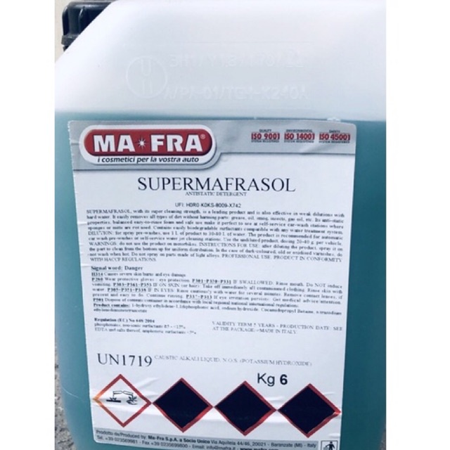 Hoá chất, dung dịch rửa xe ô tô không chạm, nhập khẩu Ý, CAO CẤP, MAFRA SUPERMAFRASOL 6kg