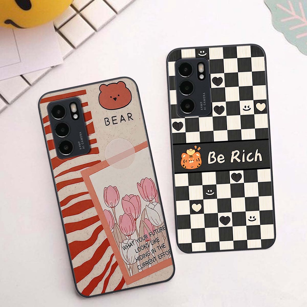 Ốp Oppo Reno6 / Reno6 Z 5G / Reno 6 gấu Bear rick caro vuông thời trang siêu đẹp