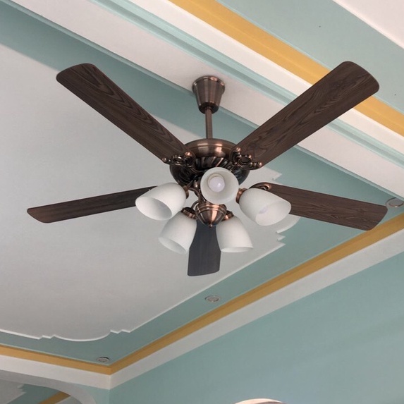 Quạt Trần Đèn Cánh Gỗ 232, Quạt Trần Trang Trí Phòng Khách, Động Cơ AC, Kèm Điều Khiển Từ Xa