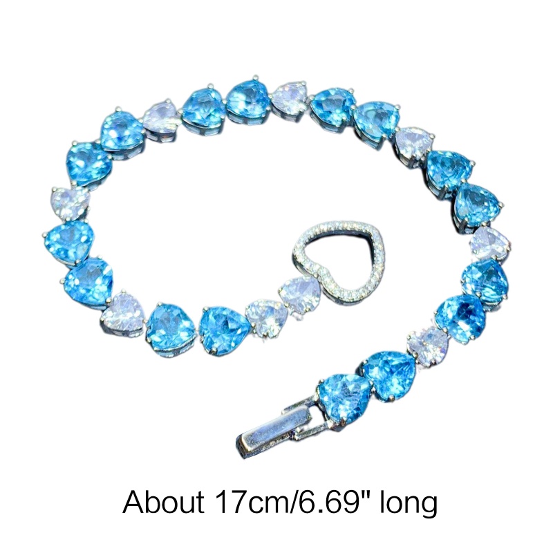 Vòng Tay Đá Topaz Xanh Dương Tự Nhiên Hình Trái Tim Sang Trọng Thời Trang Cho Nữ