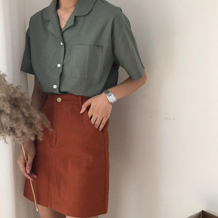 Áo Sơ Mi Tay Ngắn Cổ Bẻ Dáng Rộng Phong Cách Hàn Quốc Thời Trang Cho Nữ