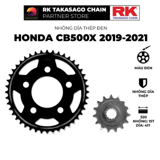 Nhông Dĩa RK Takasago cho xe phân khối lớn Honda CB500X, chất liệu: Thép mạ màu đen, độ dày Nhông Dĩa: 520