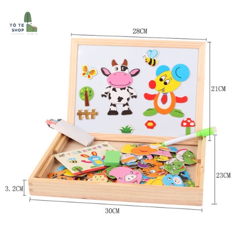 Xếp hình nam châm chủ đề động vật, lắp ráp trang phục động vật Twelve Zodiac kèm bảng đen và phấn,bút dạ MWZ-2003