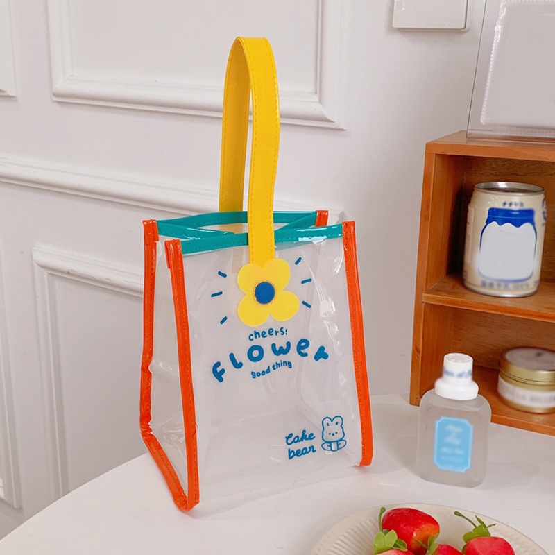 Túi Jelly Trong Suốt In Họa Tiết Hoa / Chữ Nhiều Màu Chống Thấm Nước Có Tay Cầm Tiện Dụng Cho Nữ